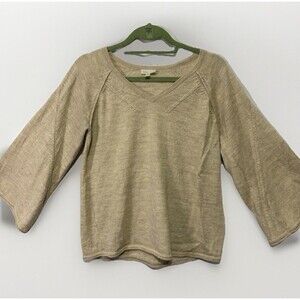Garnet Hill Alpaca Bell-Sleeve V-Neck Sweater Heathered Oatmeal Beige SM Classic